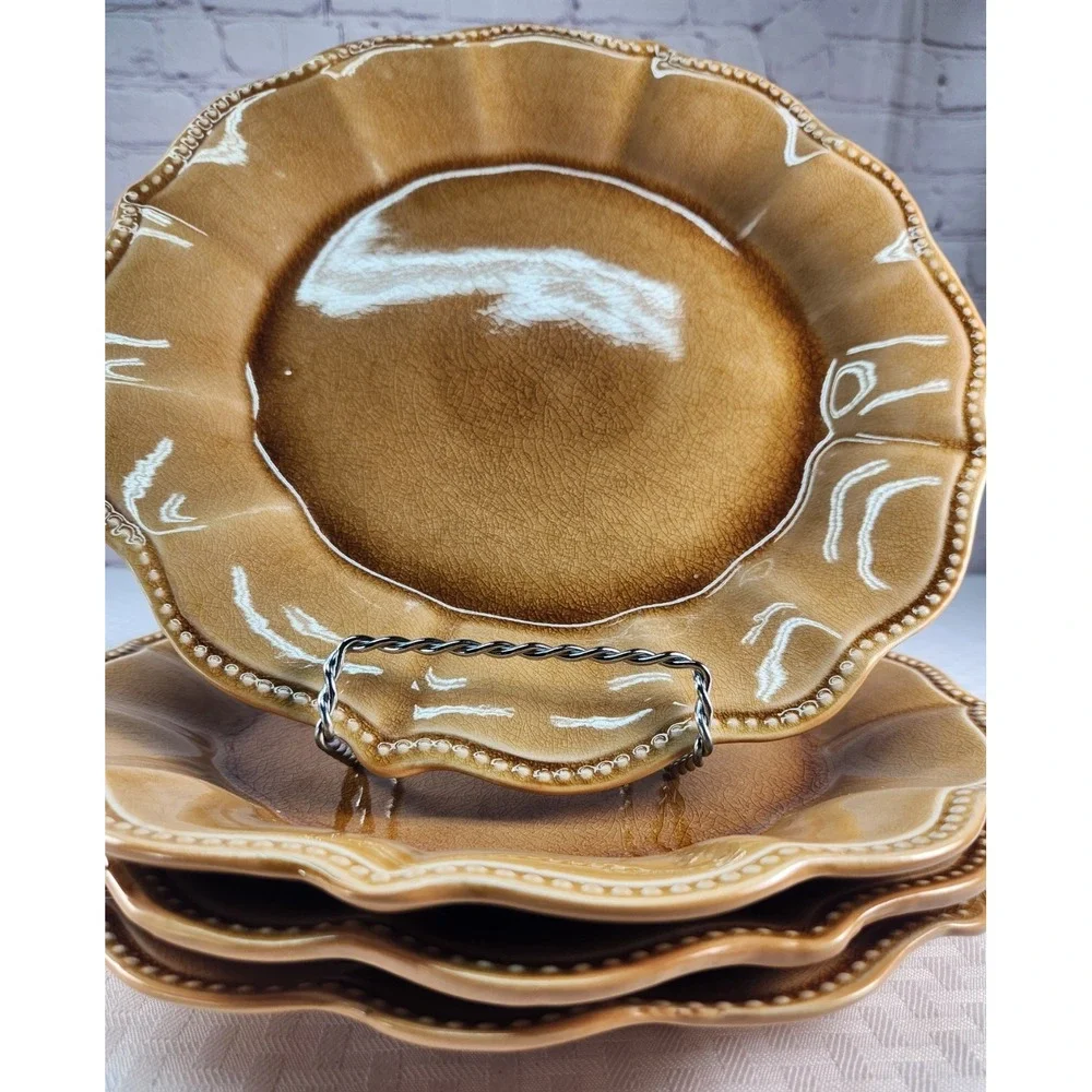 Set The Pioneer Woman PAIGE AMBER Crackle Beaded Dinner Plates 10.75